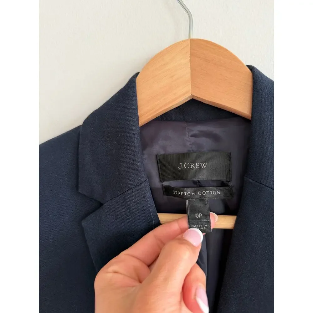 J. Crew Single Breasted Stretch Cotton Blazer Navy Blue 0P